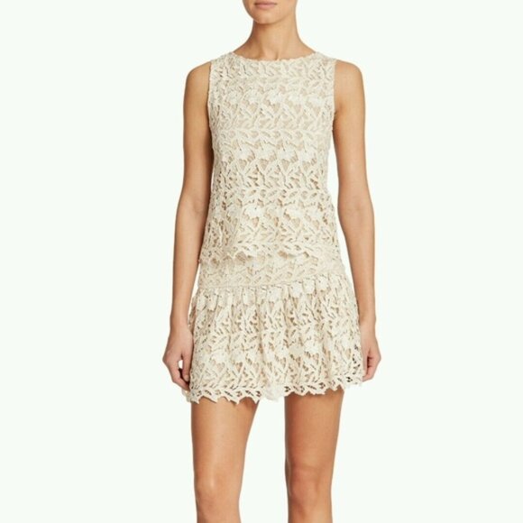 Alice + Olivia SET Mini Skirt SZ: 2 & Top SZ XS Ivory Cream Guipure Lace - Picture 1 of 14
